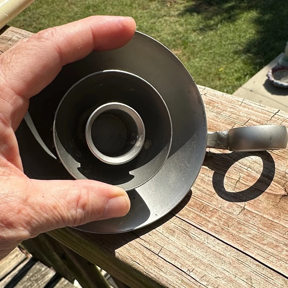Silver Pewter Candle Holder with Handle and Cream Candle